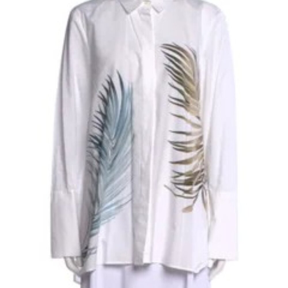 NWT Lafayette 148 New York White Multi Blouse 2x